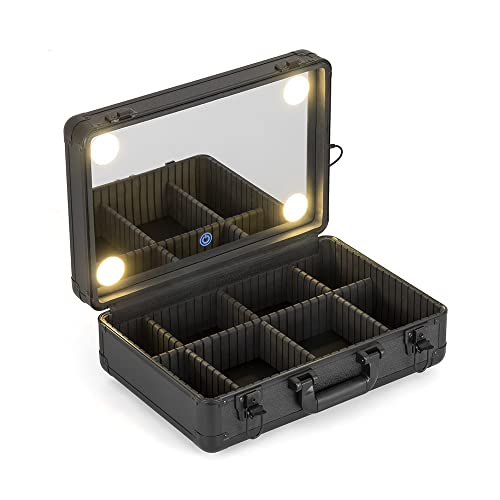 Kosmetik Aufbewahrungsbox Make-up Künstler Koffer Professionelle Schönheit Nagel Box mit Spiegel LED Licht Reise Kosmetik Organizer Werkzeugkasten Make-up Veranstalter Box(S-40cm/15.74 Zoll) von VEXDOSLE
