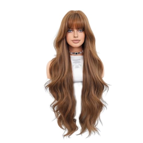 Lace Perücke Frauen Perücke Langes gewelltes lockiges Haar mit Pony Natürliche synthetische Hochtemperatur Seide Perücke Kopfbedeckung Perücken Frauen von VEXDOSLE
