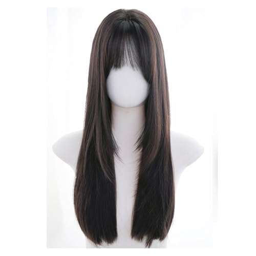 Lace Perücke Volle kopf perücke natürliche simulation schwarz lange gerade tägliche Pony glattes haar künstliche perücke perücken frauen von VEXDOSLE