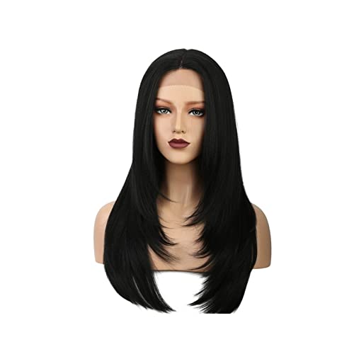 Perücke Lace Front Perücken für Frauen natürliche gerade geschichtetes Haar schwarz synthetische Spitze Perücke Tägliche Perücken von VEXDOSLE