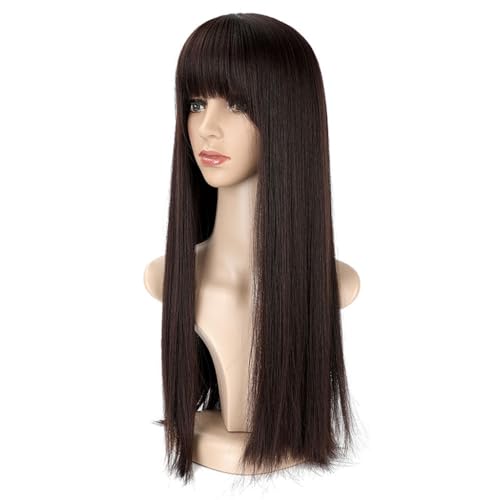 Perücke Perücken Damen Langes Haar Schwarz Lange Gerade Perücken Natürliche Luftpony Realistische Perücken Modische Perücken Tägliche Perücken(B) von VEXDOSLE