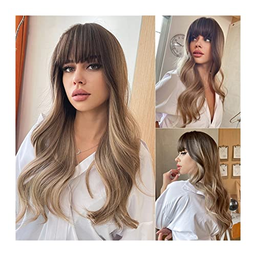 Perücke Synthetische Haar Perücken Lange Welle Perücke mit Pony Flauschige Perücken für Frauen Natürliche Hochtemperatur Faser Perücken für tägliche Party Cosplay Tägliche Perücken(B) von VEXDOSLE