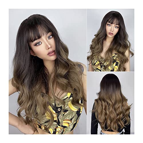 Perücke Synthetische Haar Perücken Lange Welle Perücke mit Pony Flauschige Perücken für Frauen Natürliche Hochtemperatur Faser Perücken für tägliche Party Cosplay Tägliche Perücken(D) von VEXDOSLE