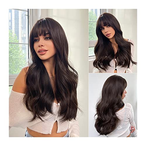 Perücke Synthetische Haar Perücken Lange Welle Perücke mit Pony Flauschige Perücken für Frauen Natürliche Hochtemperatur Faser Perücken für tägliche Party Cosplay Tägliche Perücken(E) von VEXDOSLE