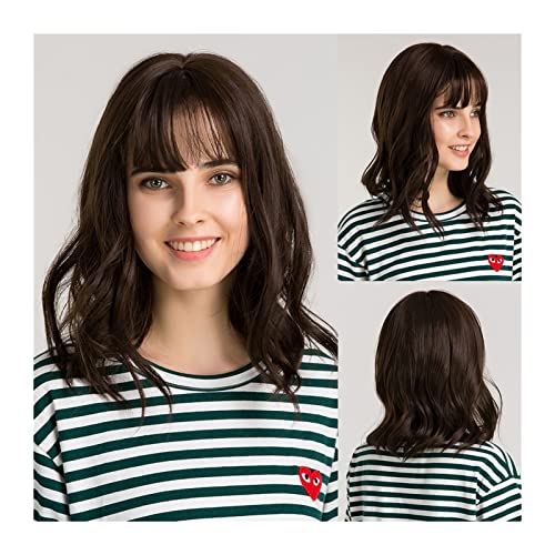 Perücke Synthetische Medium Lange Lose Körper Welle Perücke mit Pony 14 Zoll Cosplay tägliche natürliche Perücken für Frauen weiche hitzebeständige Faser Haar Perücke Tägliche Perücken(Rosa) von VEXDOSLE