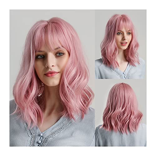 Perücke Synthetische Medium Lange Lose Körper Welle Perücke mit Pony 14 Zoll Cosplay tägliche natürliche Perücken für Frauen weiche hitzebeständige Faser Haar Perücke Tägliche Perücken(Black) von VEXDOSLE