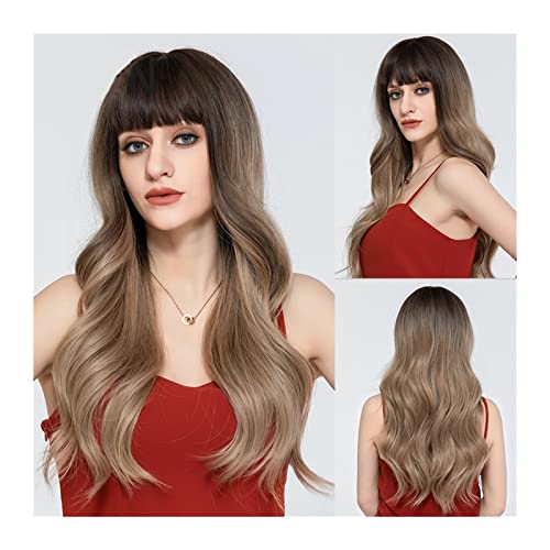 Perücke Synthetische Perücken 24 Zoll Braun Cosplay Perücke 150% Dichte Natürliche Lange Wasserwelle mit Pony Weiche Hohe Tempreture Faser Perücke für Frauen Tägliche Perücken(D) von VEXDOSLE