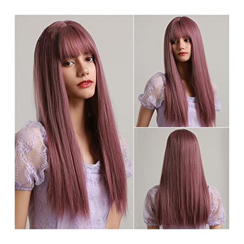 Perücke Synthetische Perücken lange gerade lila Ombre Perücken mit Pony für Frauen Hitzebeständige synthetische natürlich aussehende Perücke für tägliche Party Cosplay Tägliche Perücken von VEXDOSLE