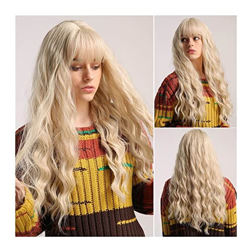 Perücke Synthetische perücke mit pony wasser wellig lange perücken für frauen mädchen synthetische faser hitzebeständige perücke für tägliche party verwenden 24 zoll Tägliche perücken(B) von VEXDOSLE
