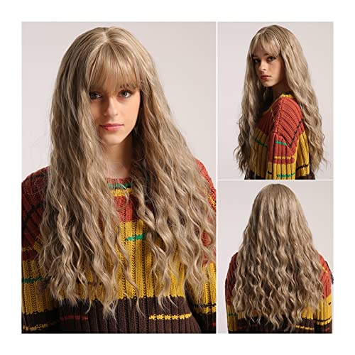 Perücke Synthetische perücke mit pony wasser wellig lange perücken für frauen mädchen synthetische faser hitzebeständige perücke für tägliche party verwenden 24 zoll Tägliche perücken(C) von VEXDOSLE