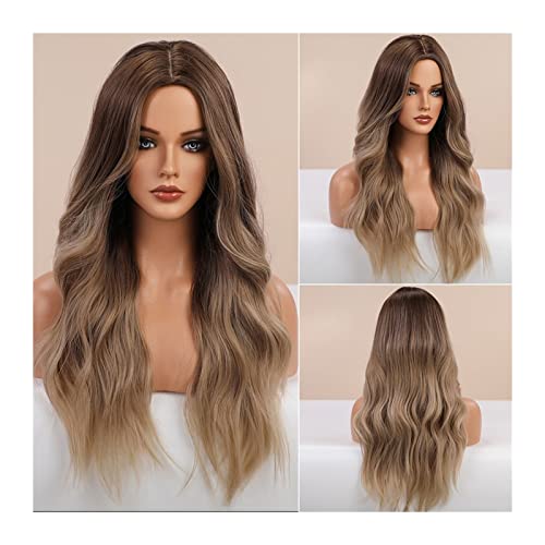 Perücke Synthetisches Haar 24 Zoll lange natürliche gewellte Perücke für Frauen von mittleren Teil synthetische Perücke Hitzebeständige Faser Perücken für Daity Party Tägliche Perücken(F) von VEXDOSLE