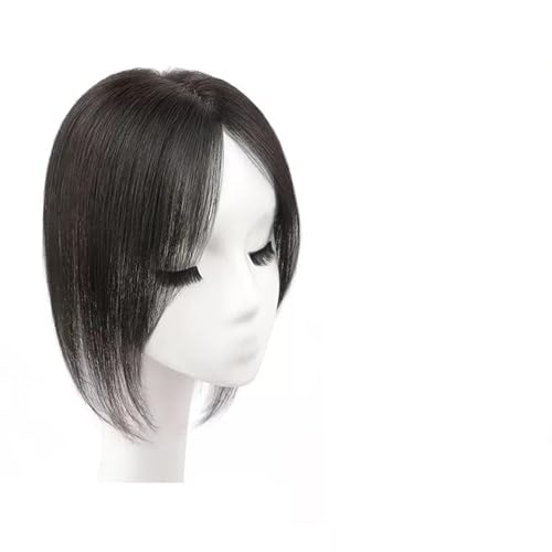 Perücke mit Pony, Echthaar-Patch, flauschig, erhöht das Haarvolumen, flauschige Abdeckung, graues Haar, tägliche Perücken (07-(10-12), 30 cm, schwarz von VEXDOSLE