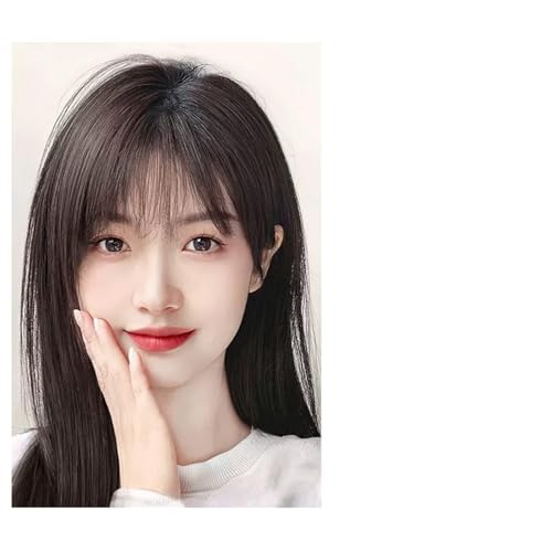 Perücke mit Pony, Echthaar-Patch, flauschig, erhöht das Haarvolumen, flauschige Abdeckung, graues Haar, tägliche Perücken (11-(13-12), 30 cm, schwarz von VEXDOSLE