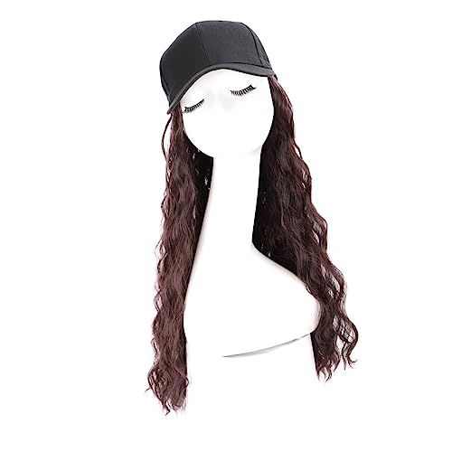 Perückenkappe, schwarzes Haar, Baseballkappe mit Haaren, synthetische Hüte mit Haaren, schwarze Kappe mit langem gewelltem Haar, für Damen, Perückenhut (B) von VEXDOSLE