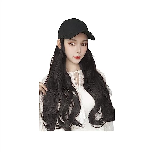 Perückenkappe, synthetische lange natürliche Wellen, lockiges Haar, Perücken mit Hut, Baseballkappe, verstellbare Mütze, Perücke für Mädchen, Perückenhut (4) von VEXDOSLE
