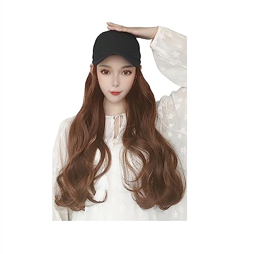 Perückenkappe, synthetische lange natürliche Wellen, lockiges Haar, Perücken mit Hut, Baseballkappe, verstellbare Mütze, Perücke für Mädchen, Perückenhut (5) von VEXDOSLE