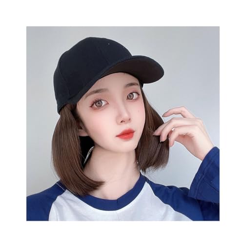 Perückenkappe Baseballkappe Perücke Damen Kurze Innenschnalle Bob Perücke Hut Baseballkappe mit Haar Einteilige Schirmmütze Perücke Perücke Hut (A) von VEXDOSLE