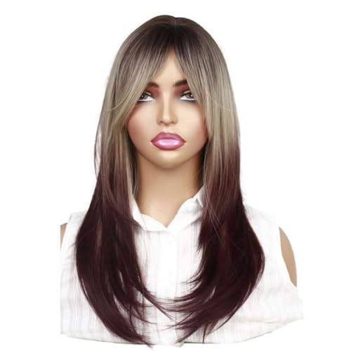 Spitze Perücke Kreative Design Gradienten Layered Perücke Pony mittellanges Haar Schlüsselbein Haar Perücke Geeignet für den täglichen Gebrauch und Reise Perücke Perücken Frauen von VEXDOSLE