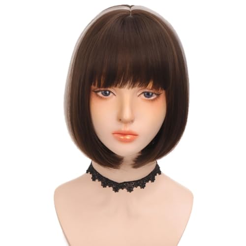 Spitze Perücke Kurze Haare Air Bangs Volle Kopfbedeckung Hängende Ohrhighlights Kurze Perücke Natürliche Synthetische Perücke Perücken Frauen von VEXDOSLE