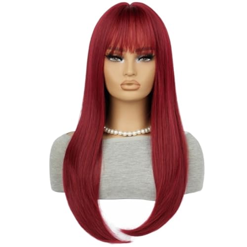 Spitze Perücke Langes glattes Haar Volle Kopf Perücke Natürliche Pony Perücke für den täglichen Gebrauch und Rollenspiel Tägliche Perücke Kopfbedeckung Perücken Frauen von VEXDOSLE