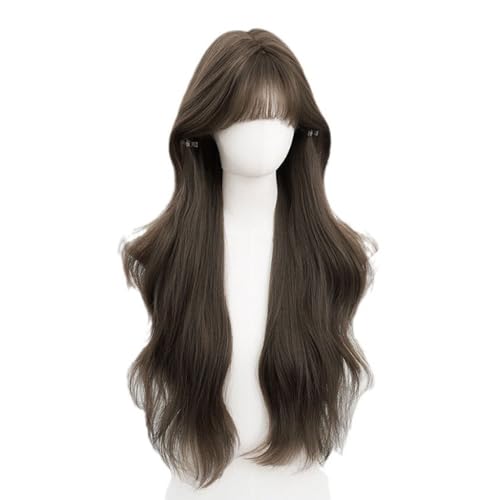 Spitze Perücke Tägliche Perücke Langes lockiges Haar Koreanischen Stil Temperament Realistische Pony Volle Kopfbedeckung Geeignet für den täglichen Gebrauch Perücken Frauen von VEXDOSLE