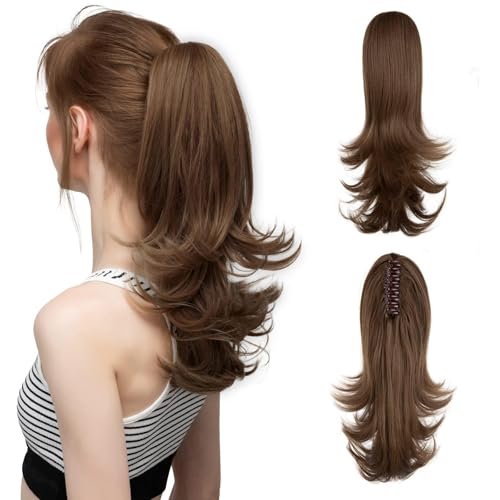 Synthetische Haarklammern in Pferdeschwanz-Haarverlängerungen Perücke 14 Zoll lange gewellte Perücke Panino mit elastischem Band Pferdeschwanz für Frauen Dutt Stück (10) von VEXDOSLE