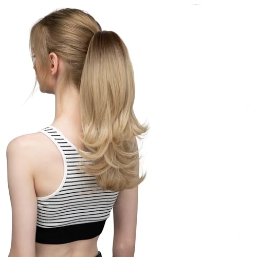 Synthetische Haarklammern in Pferdeschwanz-Haarverlängerungen Perücke 14 Zoll lange gewellte Perücke Panino mit elastischem Band Pferdeschwanz für Frauen Dutt Stück (10t24) von VEXDOSLE