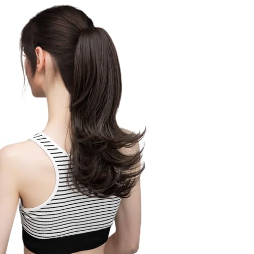 Synthetische Haarklammern in Pferdeschwanz-Haarverlängerungen Perücke 14 Zoll lange gewellte Perücke Panino mit elastischem Band Pferdeschwanz für Frauen Dutt Stück (4) von VEXDOSLE