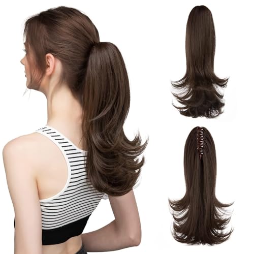 Synthetische Haarklammern in Pferdeschwanz-Haarverlängerungen Perücke 14 Zoll lange gewellte Perücke Panino mit elastischem Band Pferdeschwanz für Frauen Dutt Stück (6) von VEXDOSLE