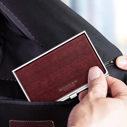 VEXDOSLE Visitenkartenhalter Edelstahl Visitenkartenhalter Business Holz Visitenkartenbox mit moderater Kapazität Visitenkartenhalter Geeignet für Büro Visitenkartenregal, a, Einheitsgröße von VEXDOSLE