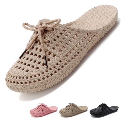 VEXITO Clogs Damen Gartenschuhe Frauen Pantoletten Sandalen Hausschuhe Schleife Geschlossen Verstellbar Sommer Schuhe Wolken Slides Cozies Slipper Beige. Gr.38 39 /240mm von VEXITO