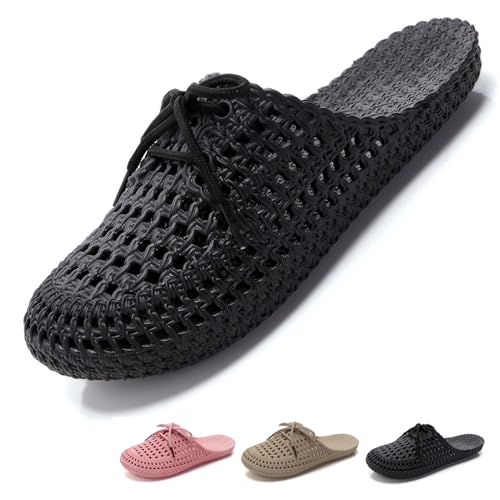 VEXITO Clogs Damen Gartenschuhe Frauen Pantoletten Sandalen Hausschuhe Schleife Geschlossen Verstellbar Sommer Schuhe Wolken Slides Cozies Slipper Schwarz. Gr.36 37 /230mm von VEXITO