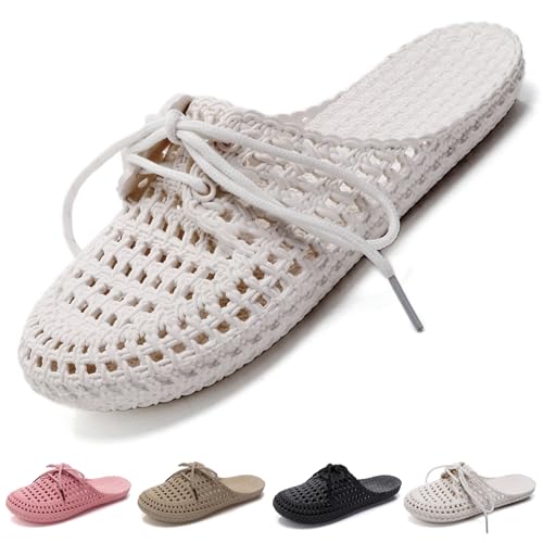 VEXITO Clogs Damen Gartenschuhe Frauen Pantoletten Sandalen Hausschuhe Schleife Geschlossen Verstellbar Sommer Schuhe Wolken Slides Cozies Slipper Weiß. Gr.36 37 /230mm von VEXITO