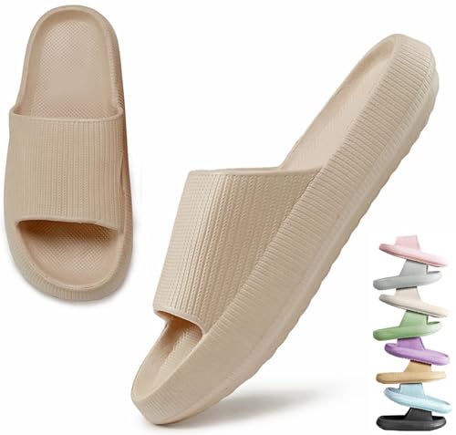 VEXITO Wolken Badelatschen Damen Orthoslipper Original Cloud Slippers Hausschuhe Wolkenschuhe Schuhe Sommer Herren Wolken Schlappen Cozy Slides Pantoletten Weich Beige Gr. 46-47 von VEXITO