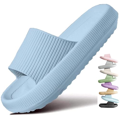 VEXITO Wolken Badelatschen Damen Orthoslipper Original Cloud Slippers Hausschuhe Wolkenschuhe Schuhe Sommer Herren Wolken Schlappen Cozy Slides Pantoletten Weich Blau Hellblau Gr. 36-37 von VEXITO