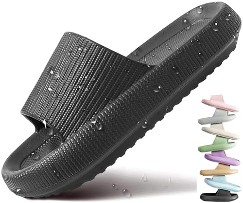 VEXITO Wolken Badelatschen Damen Orthoslipper Original Cloud Slippers Hausschuhe Wolkenschuhe Schuhe Sommer Herren Wolken Schlappen Cozy Slides Pantoletten Weich Schwarz Gr. 36-37 von VEXITO