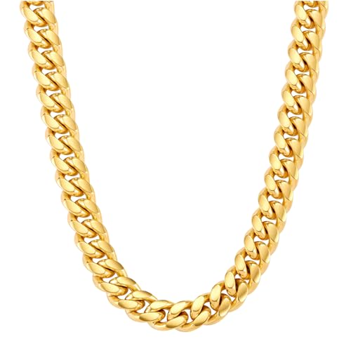 VEXXS Panzerkette Herren 10/12mm,18 Karat Vergoldet Edelstahl cuban chain, Flache Kubanische halskette Herren Kette,Goldkette für Herren Männer Jungen, Herren Schmuck Geschenk,46-66cm von VEXXS