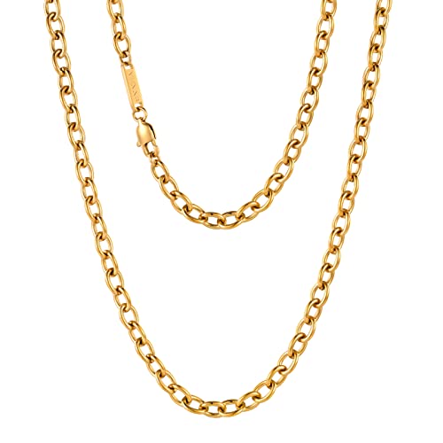 VEXXS Kabelkette Halskette, 18K Echtgold plattiert Rolo-Kette, langlebig, lichtecht, O-Kreuz Kabelketten, 2 mm, 3 mm, 6 mm (Golden-2mm, 55.00) von VEXXS