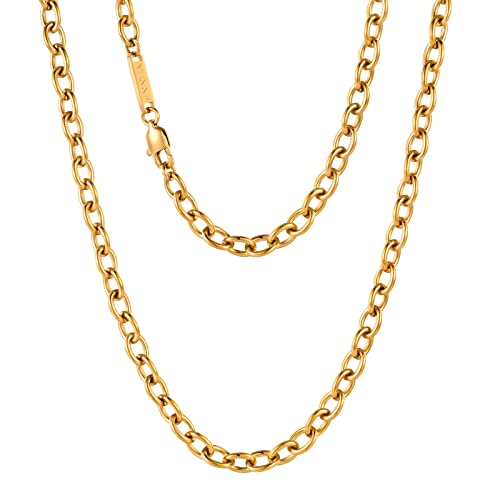 VEXXS Kabelkette Halskette, 18K Echtgold plattiert Rolo-Kette, langlebig, lichtecht, O-Kreuz Kabelketten, 2 mm, 3 mm, 6 mm (Golden-3mm, 55.00) von VEXXS