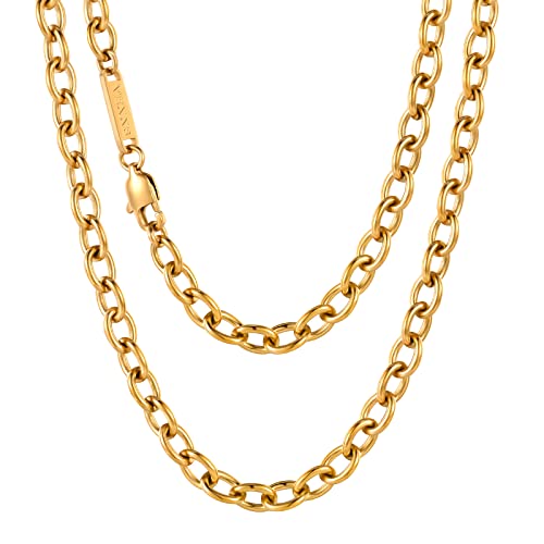 VEXXS Kabelkette Halskette, 2/3/6mm,18K Gold beschichtet Edelstahl Ketten für Damen mädchen Männer Jungen, schmuck Geschenk,40-60cm von VEXXS