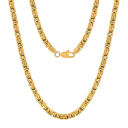 VEXXS Kette Herren 4/6mm, 18K Gold beschichtet Edelstahl Königskette, Byzantinische Goldkette für Herren Damen Mädchen Männer Jungen, Hip Hop Schmuck Geschenk,45-65cm von VEXXS