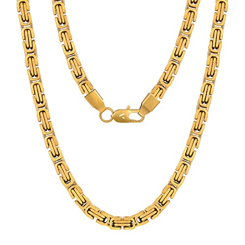 VEXXS Kette Herren 4/6mm, 18K Gold beschichtet Edelstahl Königskette, Byzantinische Goldkette für Herren Damen Mädchen Männer Jungen, Hip Hop Schmuck Geschenk,45-65cm von VEXXS