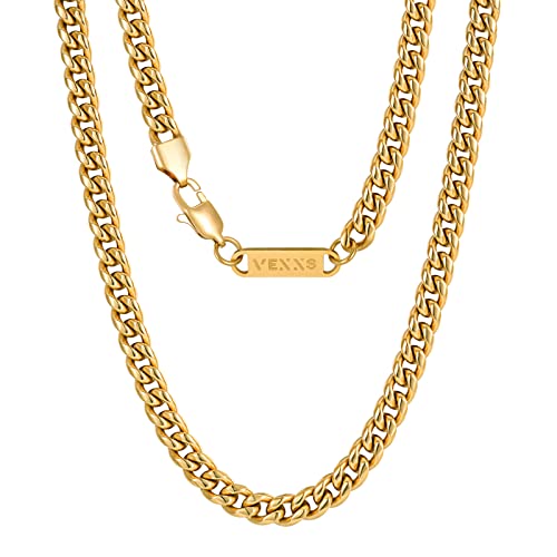 VEXXS 3/4/6mm Herren Panzerkette, 18K Gold beschichtet Cuban Halskette, Miami Kubanische Gliederkette Herren Kette Hip Hop Nickelfrei für Männer (Golden-6mm, 56.00) VEXXS 3/4/6mm Herren Panzerkette, 18K Gold beschichtet Cuban Halskette, Miami Kubanische Gliederkette Herren Kette Hip Hop Nickelfrei für Männer (Golden-6mm, 56.00) von VEXXS