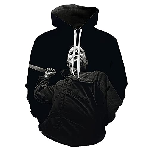 VEZ Kapuzenpullover 3D Doodle Horror Film Halloween Michael Myers Hatshirt Männer/Frauen Sweatshirt Herbst Langarm Pullover Lose Top Cosplay von VEZ