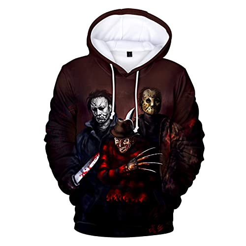 VEZ Kapuzenpullover 3D Doodle Horror Film Halloween Michael Myers Hatshirt Männer/Frauen Sweatshirt Herbst Langarm Pullover Lose Top Cosplay von VEZ