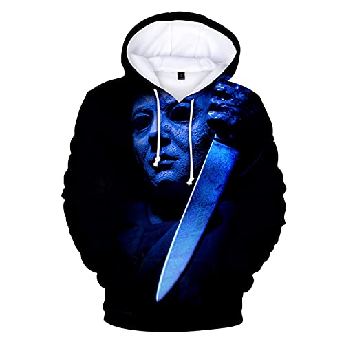 VEZ Kapuzenpullover 3D Doodle Horror Film Halloween Michael Myers Hatshirt Männer/Frauen Sweatshirt Herbst Langarm Pullover Lose Top Cosplay von VEZ