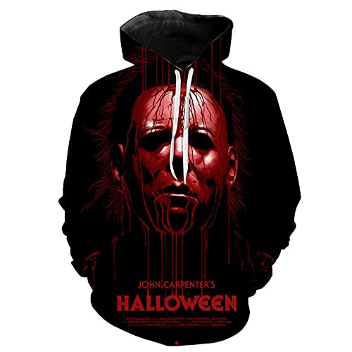 VEZ Kapuzenpullover 3D Doodle Horror Film Halloween Michael Myers Hatshirt Männer/Frauen Sweatshirt Herbst Langarm Pullover Lose Top Cosplay von VEZ