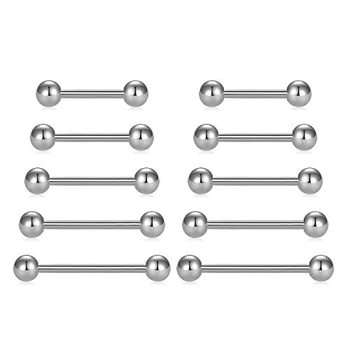 VF VFUN 14G Chirurgenstahl Straight Barbell Brustwarzenpiercing Zunge Ringe Knorpel Piercing Ohr Körperschmuck Retainer Schmuck für Damen Herren Länge 12-20mm von VF VFUN