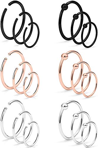 VF VFUN 20G Stainless Steel Nose Ring Hoop Septum Ring Cartilage Helix Earring Piercing Jewelry for Women Men 6mm 8mm 10mm Silver Rose gold Black von VF VFUN