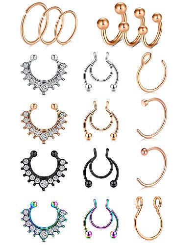 VF VFUN Fake Septum Ring Stainless Steel Clip On Non-Pierced Fake Nose Hoop Rings Nostril Hoop Jewelry for Women Men von VF VFUN